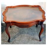 Antique Solid Wood Accent Table With Removeable Framed Glass Top With Painted Accents And Cabriole L