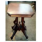 Antique Solid Wood Accent Table On Porcelain Castors, 31" x 22" x 20"