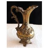 Antique Art Deco 7" Brass Book Ends And Metal Bud Vases, Qty 2, 8" & 9"