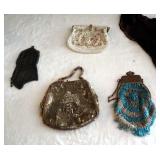 Vintage Beaded And Sequenced Purses, Qty 3 And Sterling Silver Chain Mesh Coin Purse