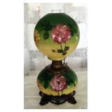 Antique Gone With The Wind Oil Lamp With Hand Painted Glass Shade, 20" Tall