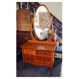 Antique Solid Wood 3-Drawer Wash Stand With Oval Tilt Mirror 68" x 35" x 20"