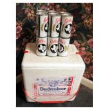 Vintage Promotional Mickey Gilley 6-Pack Beer Cans, Qty 2, With Styrofoam Budweiser Cooler And Marlb