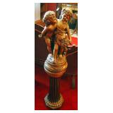 Cast 24" Column, And Cast Plaster Statuette - Children At Play, 20" Tall