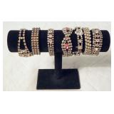 Rhinestone Costume Clasp And Elastic Bracelet Assortment, Qty 7