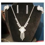 Rhinestone Costume Jewelry Including Necklace And Earring Sets, Chokers, Pins And Cuff Links, Qty 16