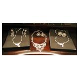Rhinestone Costume Jewelry Including Necklaces And Earrings, Qty 3 Sets