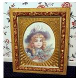 Antique Gesso Wood Frame With Victorian Child Print, 30" x 26"