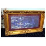 Antique Gesso Wood Frame With Matted Print Under Glass, 17.5" x 29"