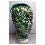 Glass Head Filled With Marbles, Approx 12" High, Marbles Uncounted