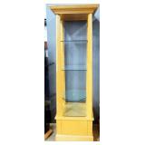 Wood Retail Display Tower With 5 Octagonal Adjustable Glass Shelves, On Wheels, 80.5" High x 23.5" W