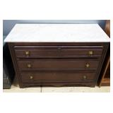 Antique 3-Drawer Chest With Marble Top, Dovetail Construction, 28" High x 40" Wide x 16.5" Deep