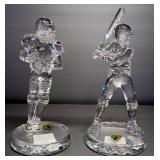 Waterford Crystal Baseball And Football Players Figurines, Qty 2, Each Approx 8" High