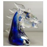 Blue And Clear Glass Horse Head, 7" High