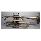 H. N. White Superior Silver Star Cornet In Leather Carry Case, Has Been Repaired