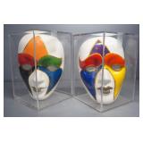 Mardi Gras Painted Ceramic Masks, Qty 4, And Painted Brass Masks, Qty 2