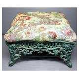 Iron Footstool With Floral Upholstered Top