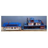 Folk Art Paddle Boat With Passenger Boat, On Wood Plank, Approx 46" Long