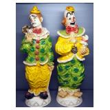 Pair of Universal Statuary Clown Statuettes, Happy And Sad, Each Approx 24" High