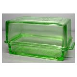 Green Glass Covered Butter Dish