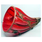 Red Art Glass And Metal Cornucopia