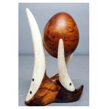 Wood Egg On Faux Horn Stand And Ceramic Eggs (6)