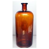 Two Amber Glass Pharmacy Jars, 1 Labeled Abbott Laboratory With Lid 8" High, And 13.5" High Bottle