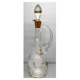 Decanter And Champagne Glass Set With Gold And Frosted Leaf Design