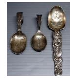 Sterling Silver Birth Record And Christening Spoons, Qty 3, 2 With Bent Handles
