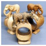 African Themed Decor, Includes Carved Wood Bust, Statuette, Napkin Holders, Bottle, Stoneware Pot, A