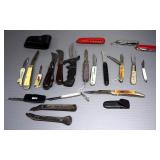 Pocket Knife And Utility Tool Collection, Qty 21, Various Brands And Styles