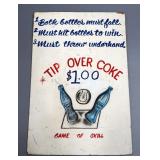 Tip Over Coke Carnival Game Wood Instruction Sign, 24" Wide x 36" High