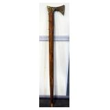 Walking Stick With Brass Eagle Head 47.5" Long And Cane With Brass Tomahawk Style Handle 34.5" Long