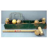 Antique Croquet Set In Tin Holder