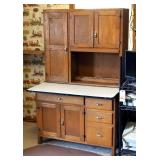 Antique Solid Wood 4-Drawer Bakers Cabinet With Metal Table Top, 65.75