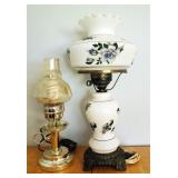 Vintage 21" Painted Porcelain Hurricane Lamp And Homeco Electric Oil Lamp, 16"