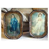 Antique Convex Glass Wood Framed Blue Boy And Pinkie, 23" x 14.75"