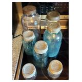 Vintage Ball Mason Jars Including Lids, Various Types, Sizes And Colors, Qty 7