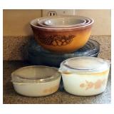 Vintage Pyrex Mixing Bowls Fruit Pattern, Qty 2 Sets, And Pyrex One Qt And One Pint Casserole Dishes