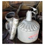 Delphos 9" Galvanized Funnel, Vintage Oil Can, Grease Gun And Tube Of Grease