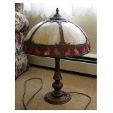 Antique Slag Glass Tiffany Style Lamp, 24" Tall, Shade 16" Diameter