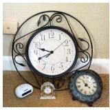 Metal Wire 14" Battery Operated Wall Clock, Vanity Clocks Qty 2, And A Travel Alarm Clock