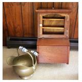 Solid Wood Wall Cabinet 26" x 15" x 10" And Metal Ash Bucket With Painter Ceramic Handles And Metal 