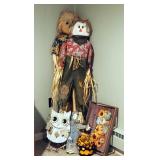 Scarecrows, Grass Wreath, Tin Owl And Scarecrow, And Give Thanks Wall Hanging