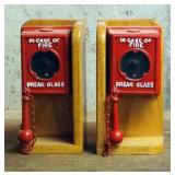 Cast Iron Fire Alarm Bookends, 10" Tall