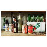 Vintage Glass Soda Bottles And Beer Cans, Including Bottle Opener Assortment