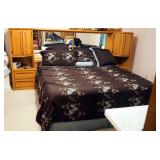 King Size Sleep Number Bed With Solid Wood Wall Storage Headboard, 60" x 127" x 16", Includes Beddin