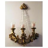 Vintage 3 Light Candle Walls Sconces With Prism Charms, Qty 2, 24" x 16"