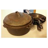 Cast-Iron Skillets, Including Wagoner Ware, No. 8, And No. 3, Round Roaster With Lid, And More, Qty 
