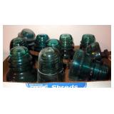 Hemingray And H.C. Co. Green Glass Insulators, Qty 8